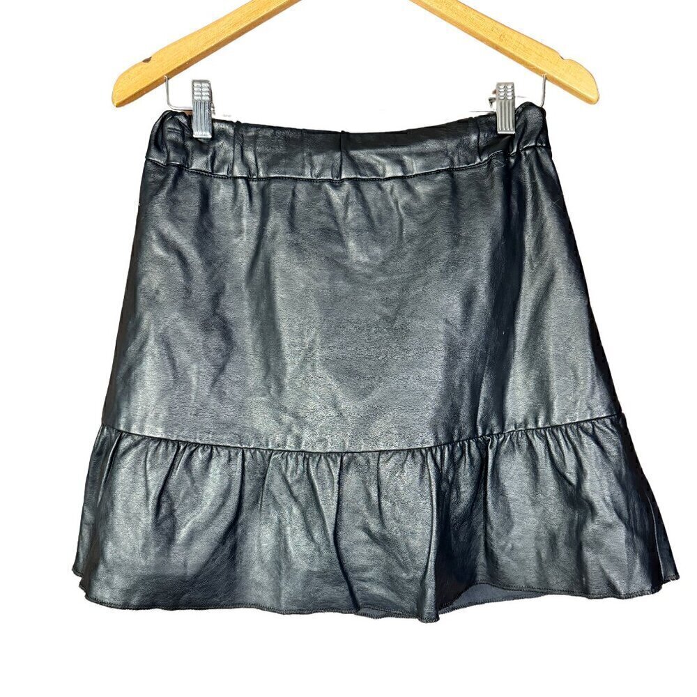 Club Monaco Y2K Faux Leather Mini Skirt, Ruffle Hem, Festival